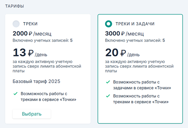 Раздел 'Тарифы'