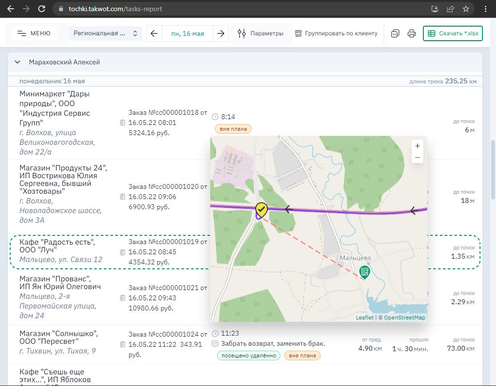 Внешний вид отчета - карта