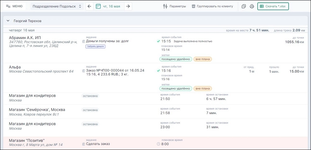 Остановка в «Показать списком»
