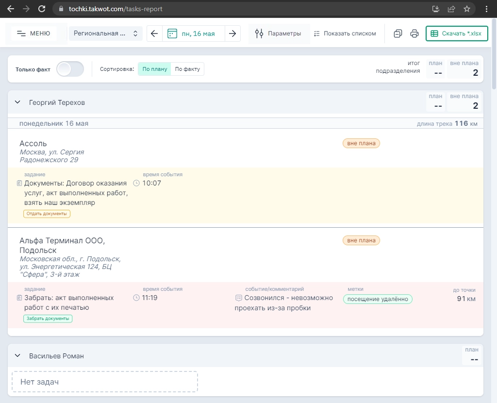 Окно фильтра по типам задач
