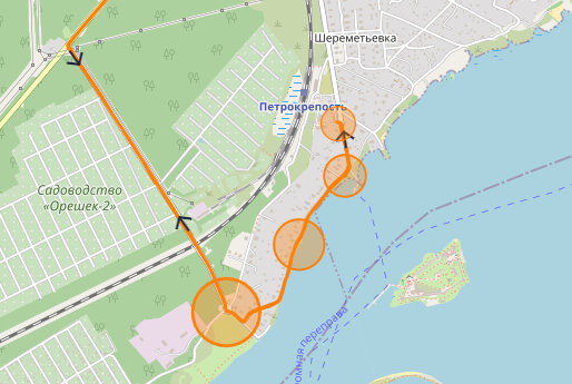 Разный вид радиуса у точки остановки